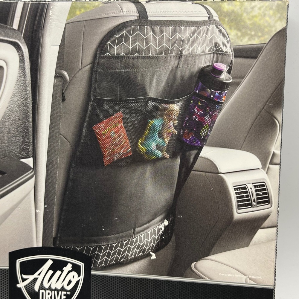 Auto Drive Deluxe Kick Mat Car Seat Back Protector Organizer Black Universal Fit